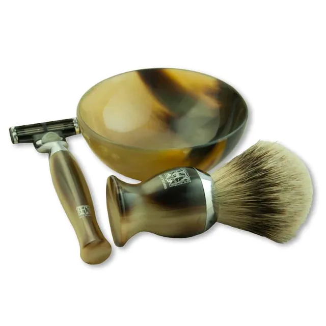 geo-f-trumper-horn-rasier-set-3-teilig-mach3-rasierer-dachshaar-pinsel-schale image 1