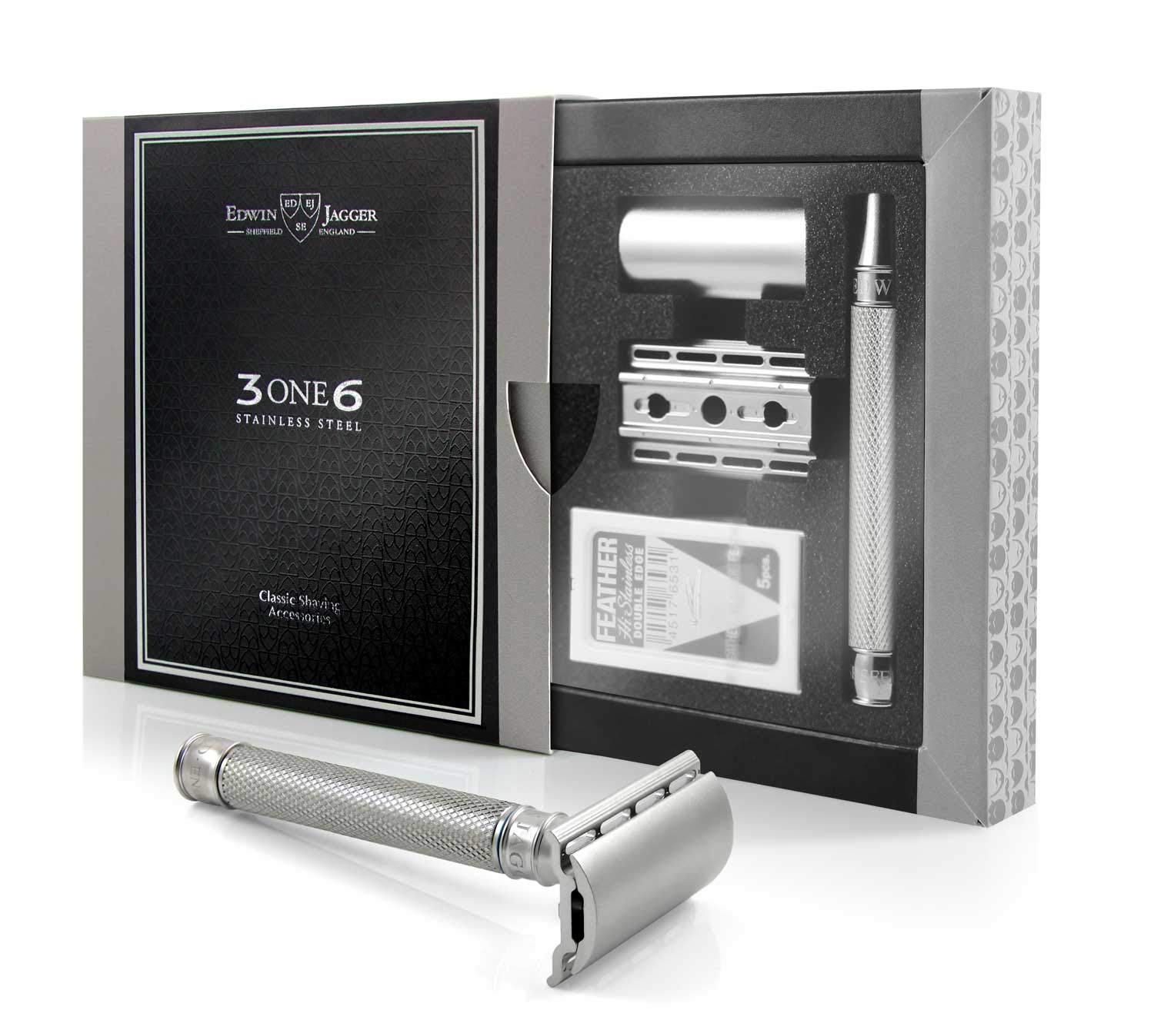 edwin-jagger-3one6-rasierhobel-edelstahl-geriffelt-mit-klinge image 1