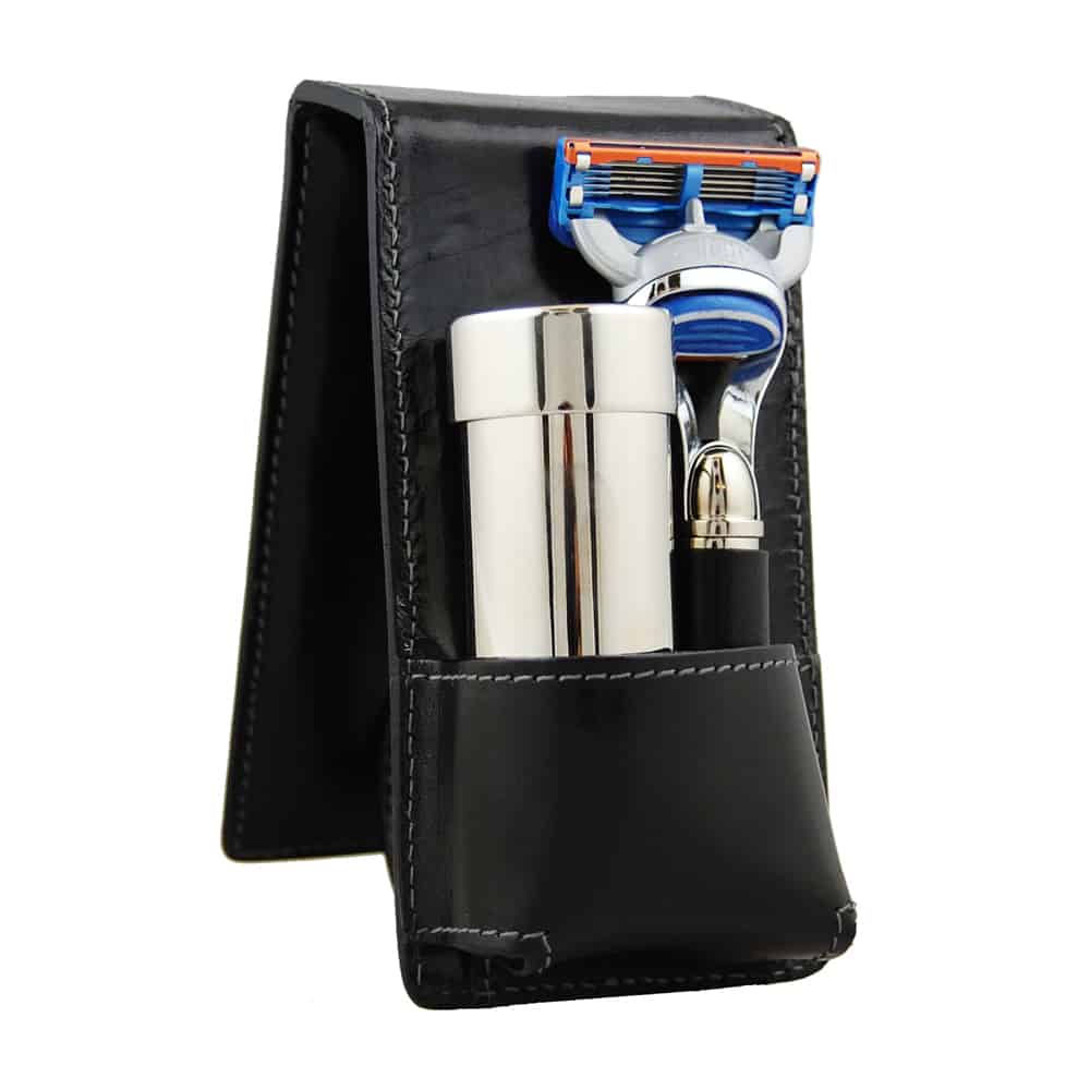 geo-trumper-travel-shaving-set-dachshaar-rasierpinsel-rasierer-im-lederetui image 1