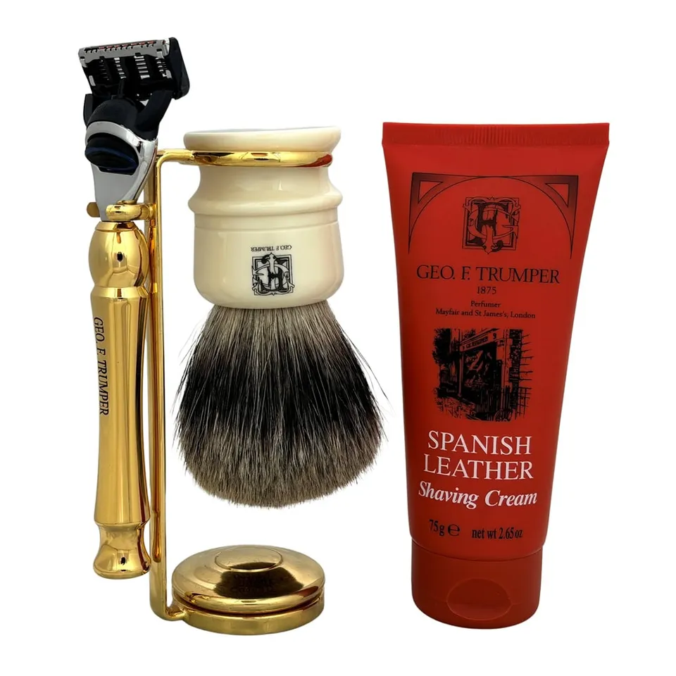 geo-trumper-set-4-rasier-set-goldst-nder-mach3-rasierer-dachshaar-pinsel-cb3 image 1