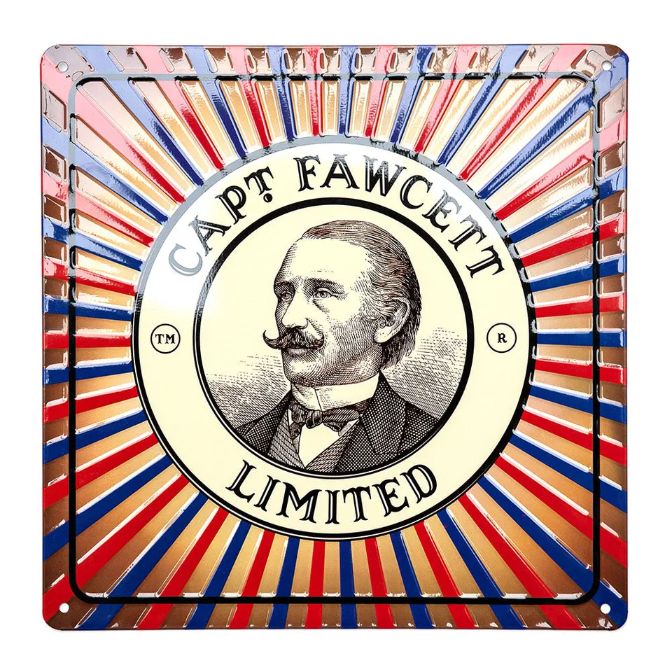 captain-fawcett-tin-plate-sign-blechschild-barbershop-deko image 1