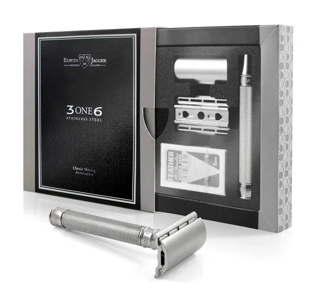 edwin-jagger-3one6-rasierhobel-edelstahl-geriffelt-mit-klinge image 1