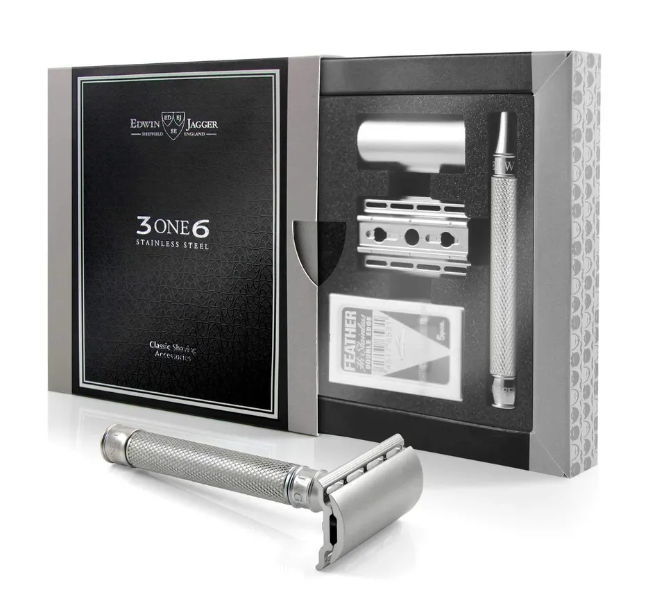edwin-jagger-3one6-rasierhobel-edelstahl-geriffelt-mit-klinge image 1