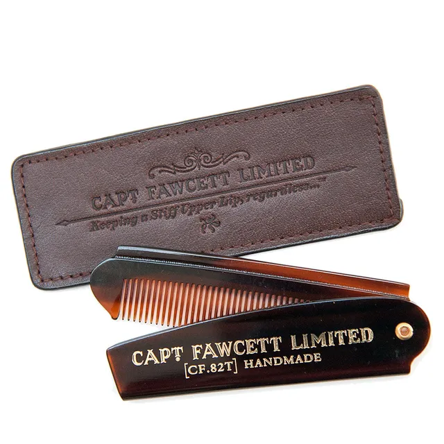 captain-fawcett-bartkamm-cf-82t-mit-lederetui-folding-pocket-beard-comb image 1